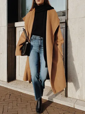 Fashion Casual Solid Color Loose Long Sleeve Lapel Coat