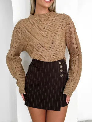 Fashion round neck jacquard sweater simple solid color sweater