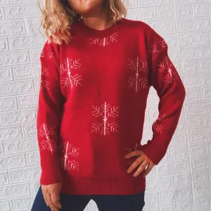 Fawn bell round neck long sleeve red christmas sweater