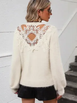 Floral Pattern Women’s Knitted Sweater Round Neck Long Sleeve Pullover Sweater