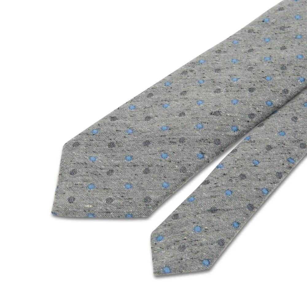 Grey Dot Heritage Weave Cotton Silk Wool Tie