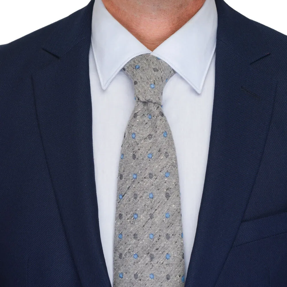 Grey Dot Heritage Weave Cotton Silk Wool Tie