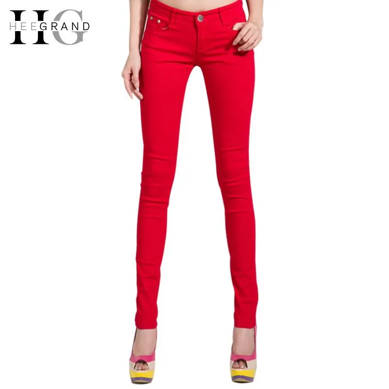 HEE GRAND Women's Candy Pants 2017 Pencil Jeans Ladies Trousers Mid Waist Full Length Zipper Stretch Skinny Women Pant WKP004