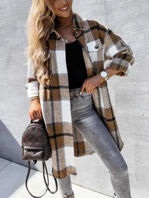 iForgirls Plaid Tweed Mid-Length Jacket