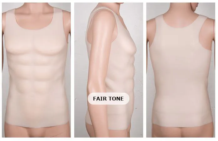 Imitation Skin Silicone Molded Male Chest and Abdominal Muscle Shirt (3 sizes)