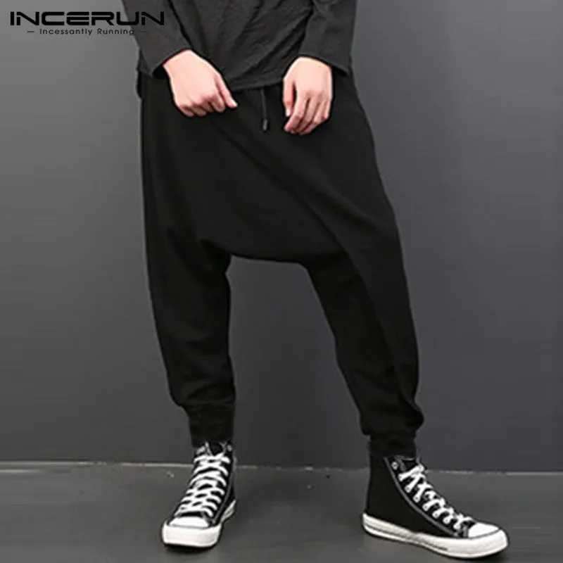 INCERUN Fashion Men Harem Pants Elastic Waist Loose Drop-crotch Trousers Men Streetwear Punk Style Casual Joggers Pants 2020 5XL