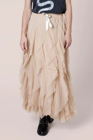 IRIS MULTI-RIBBON TULLE MAXI SKIRT (TAUPE)