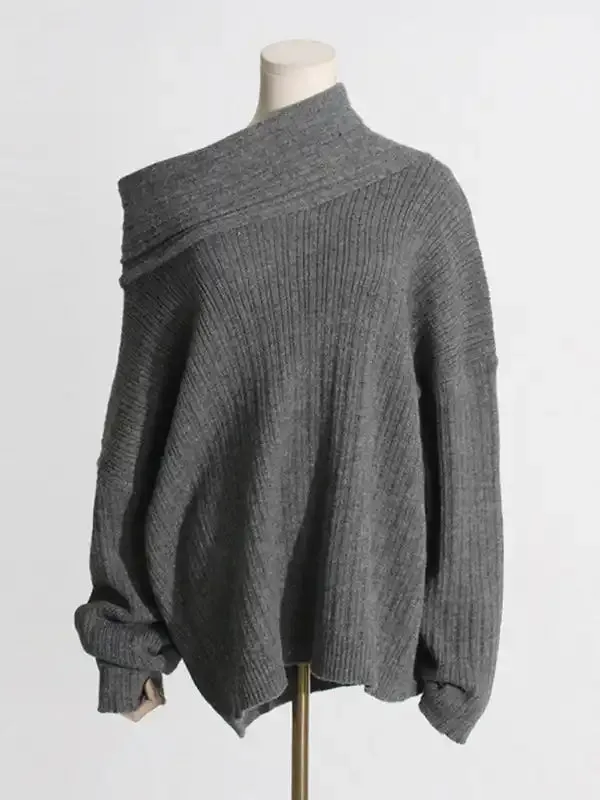 Knitted Sweater with Collar - Long Sleeve Sexy Casual Sweater