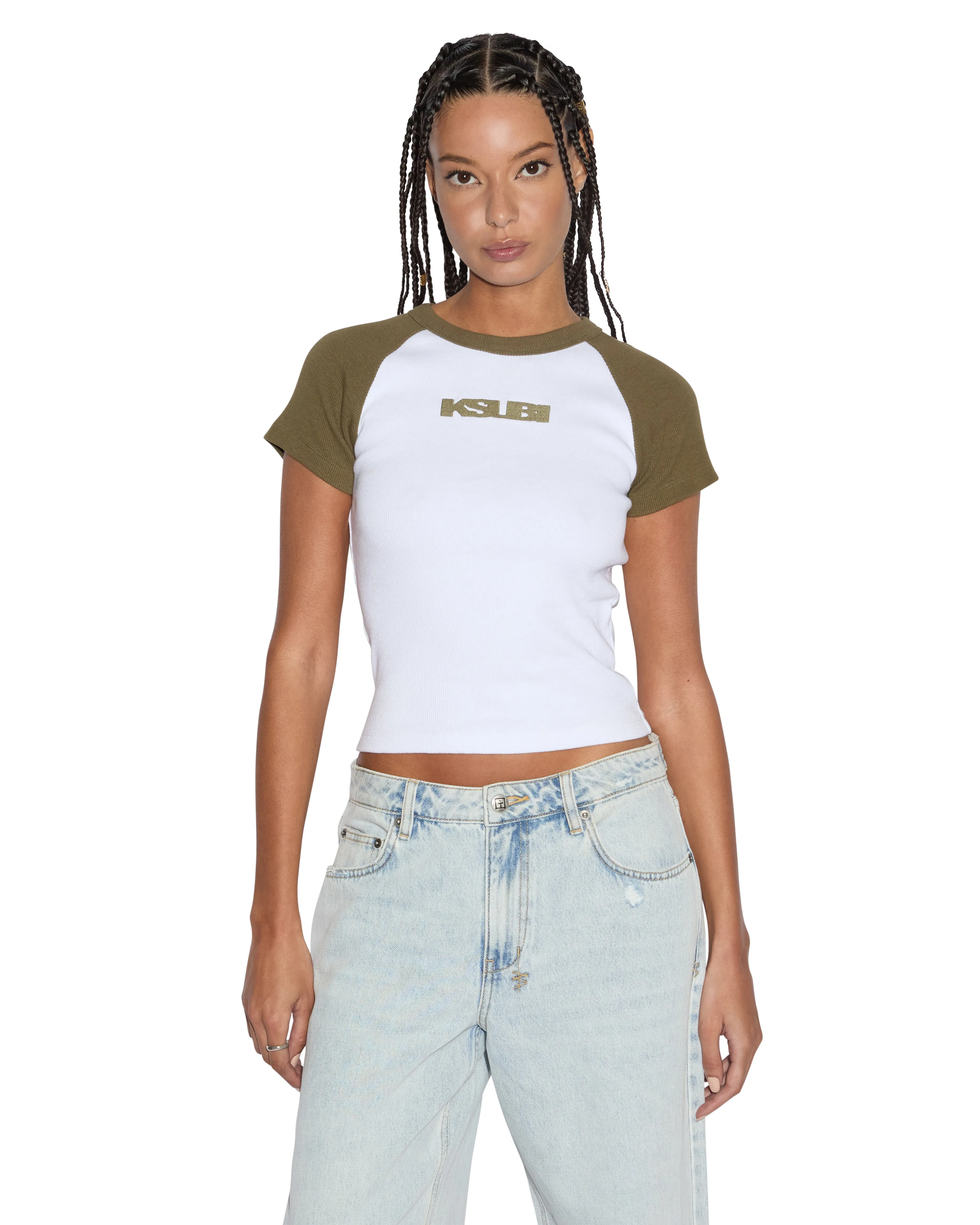 KSB BABY RINGER SS TEE KHAKI/WHITE