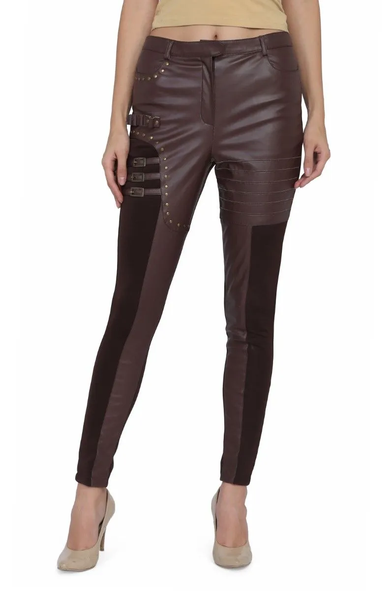 Ladies brown PU hosiery pant