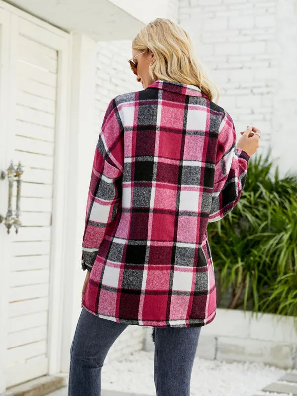 Long-sleeve lapel plaid shirt jacket