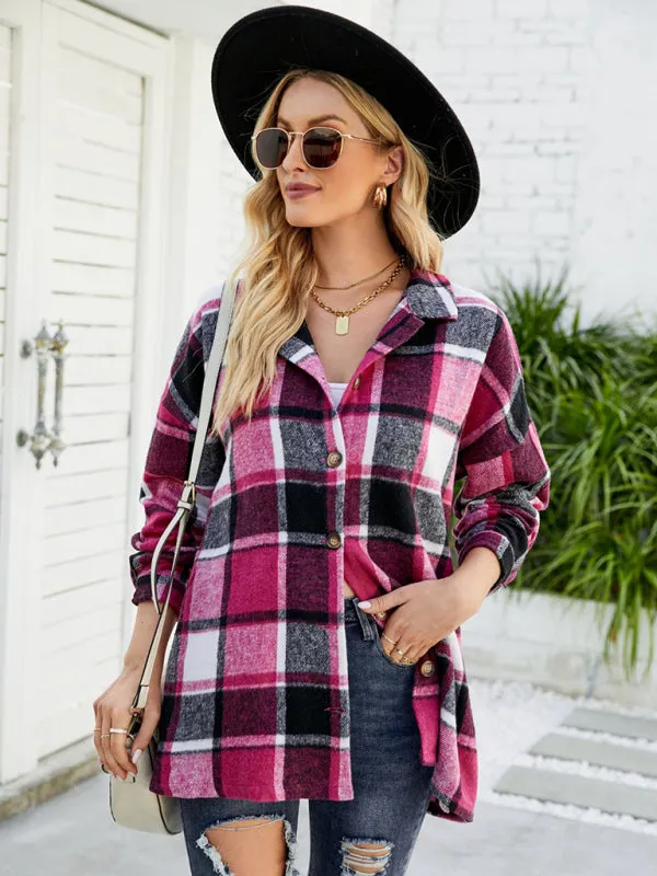 Long-sleeve lapel plaid shirt jacket