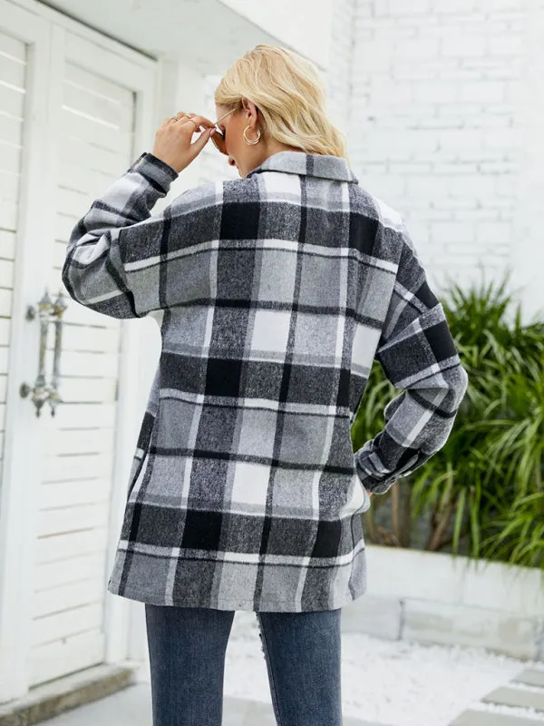 Long-sleeve lapel plaid shirt jacket