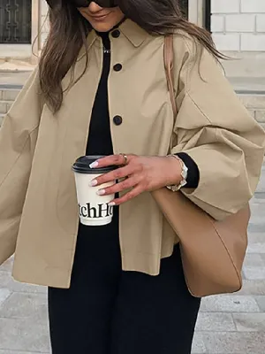 Long Sleeves Loose Buttoned Pockets Lapel Outerwear Trench Coats