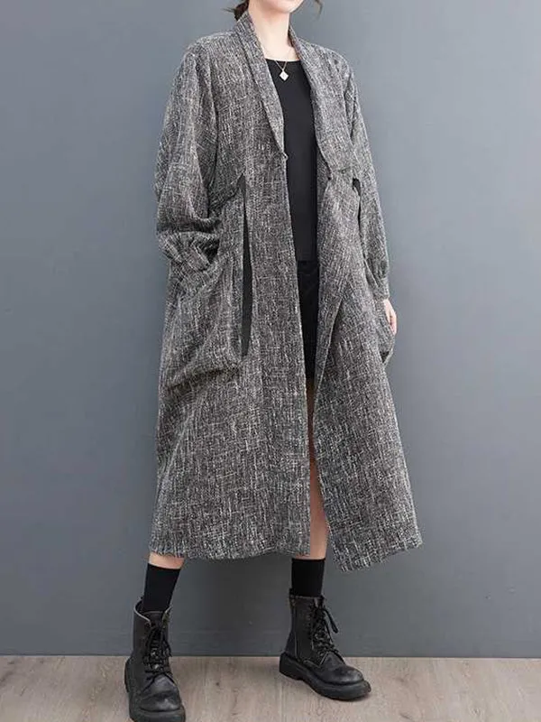 Long Sleeves Loose Drawstring Pockets Lapel Trench Coats