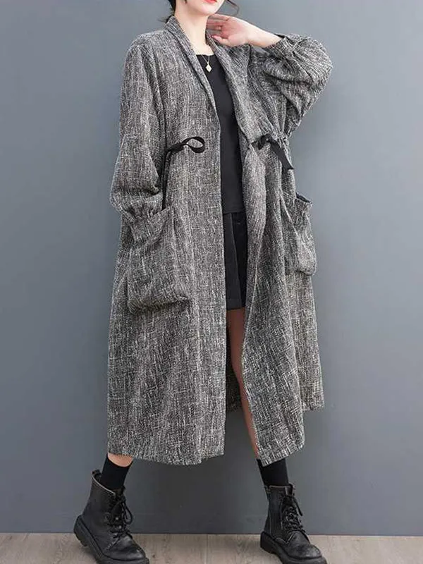 Long Sleeves Loose Drawstring Pockets Lapel Trench Coats