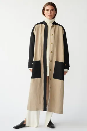 MARGE MIX COAT - SAND/BLACK - SILK/LINEN & SILK/COTTON