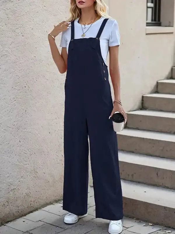 New casual one-piece suspender straight trousers