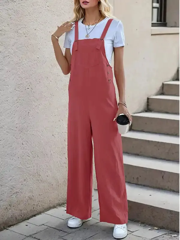 New casual one-piece suspender straight trousers