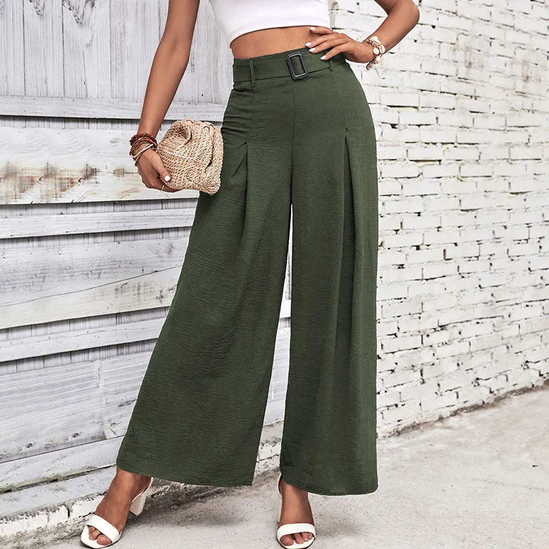 New Style Solid Color High-Waisted Wide-Leg Casual Pants