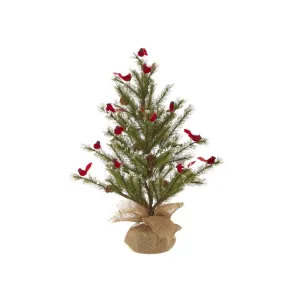 Raz Imports 2021 Yuletide Birds 24.5-inch Tree with Cardinals In Burlap Bag