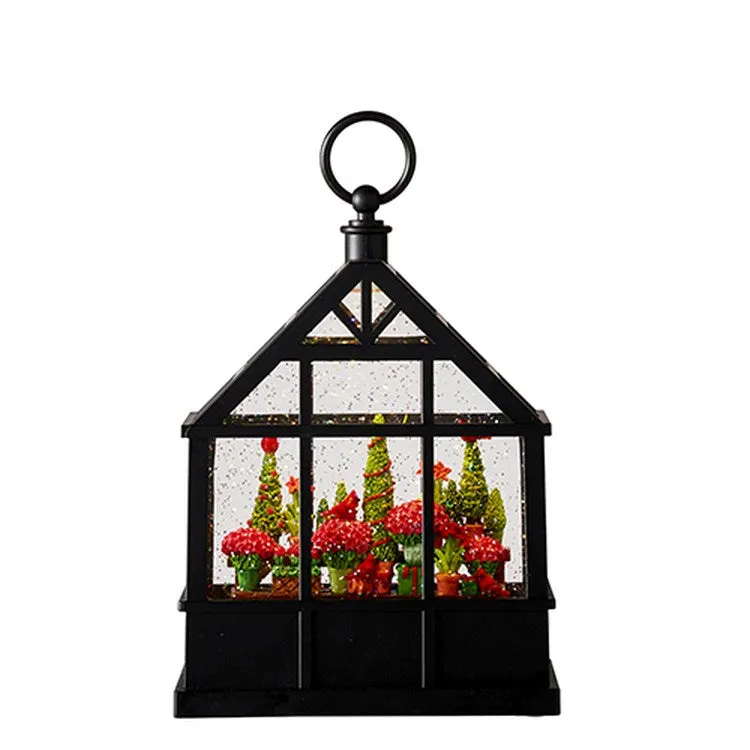 Raz Imports 2022 9.5" Christmas Flowers & Cardinals Lighted Water Greenhouse