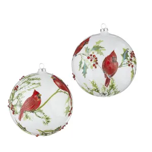 Raz Imports 2022 Countryside Christmas 6" Cardinal Ball Ornament, Asst Of 2.