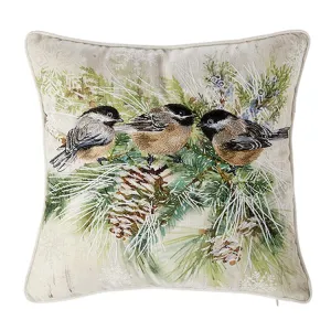 Raz Imports 2022 Winter Cottage 18" Chickadees Pillow