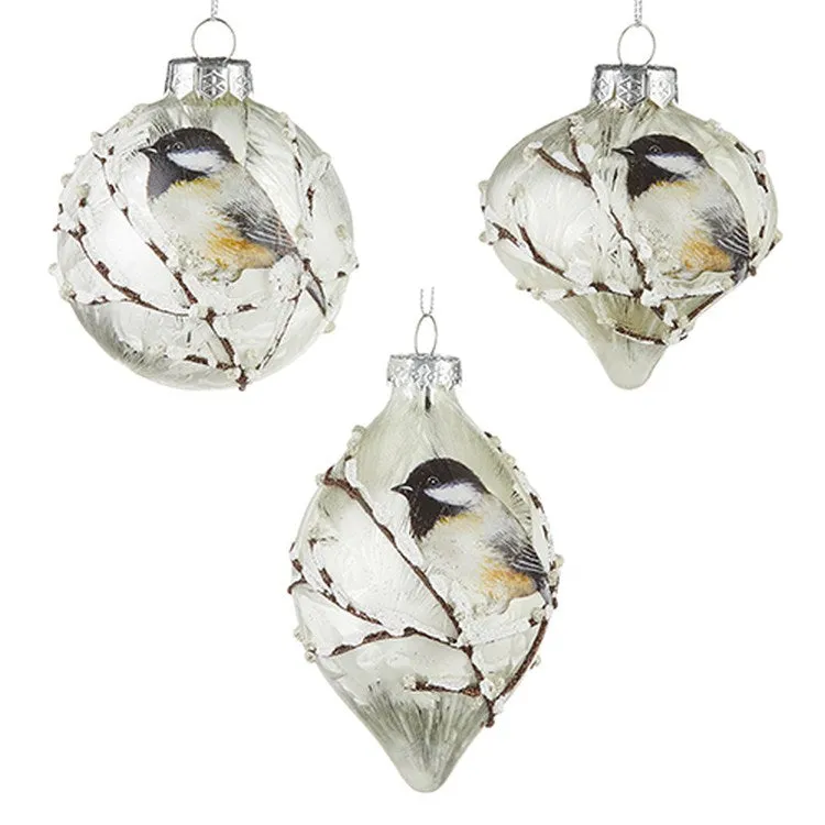 Raz Imports 2022 Winter Cottage 5" Chickadee Ornament, Asst Of 3