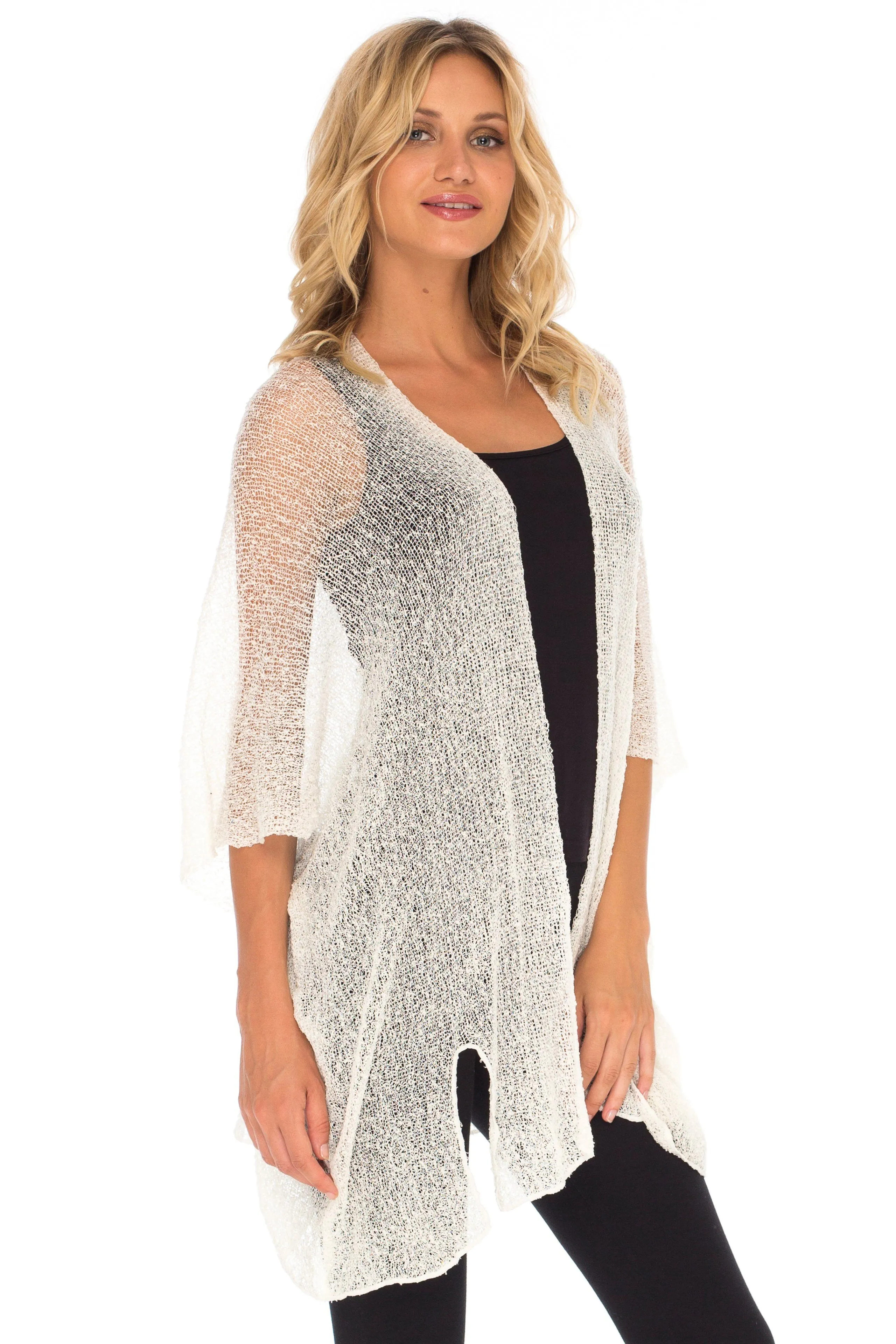 SHU-SHI Womens Long Sheer Kimono Cardigan Sweater Open Front Beach Top Cover Up