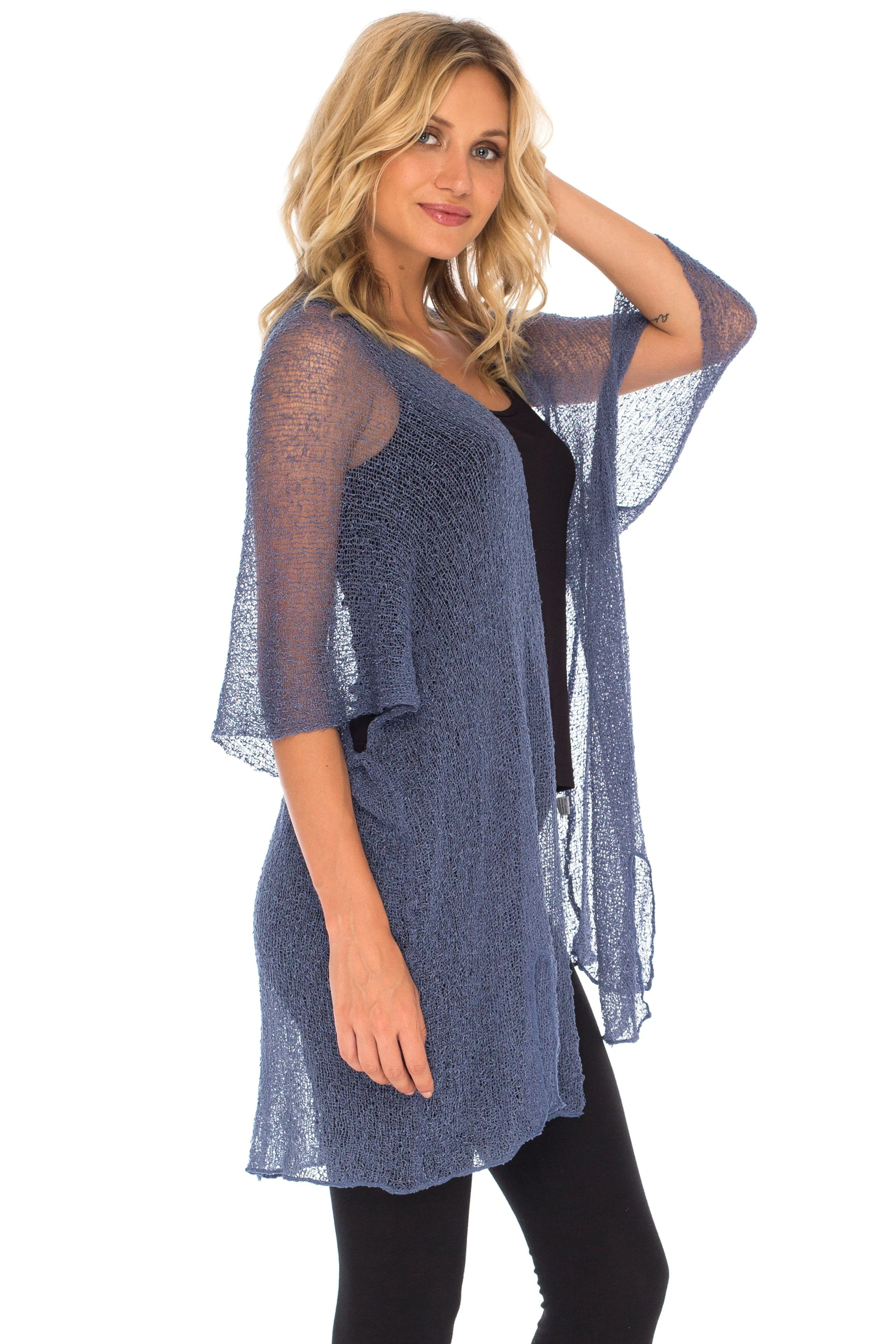 SHU-SHI Womens Long Sheer Kimono Cardigan Sweater Open Front Beach Top Cover Up