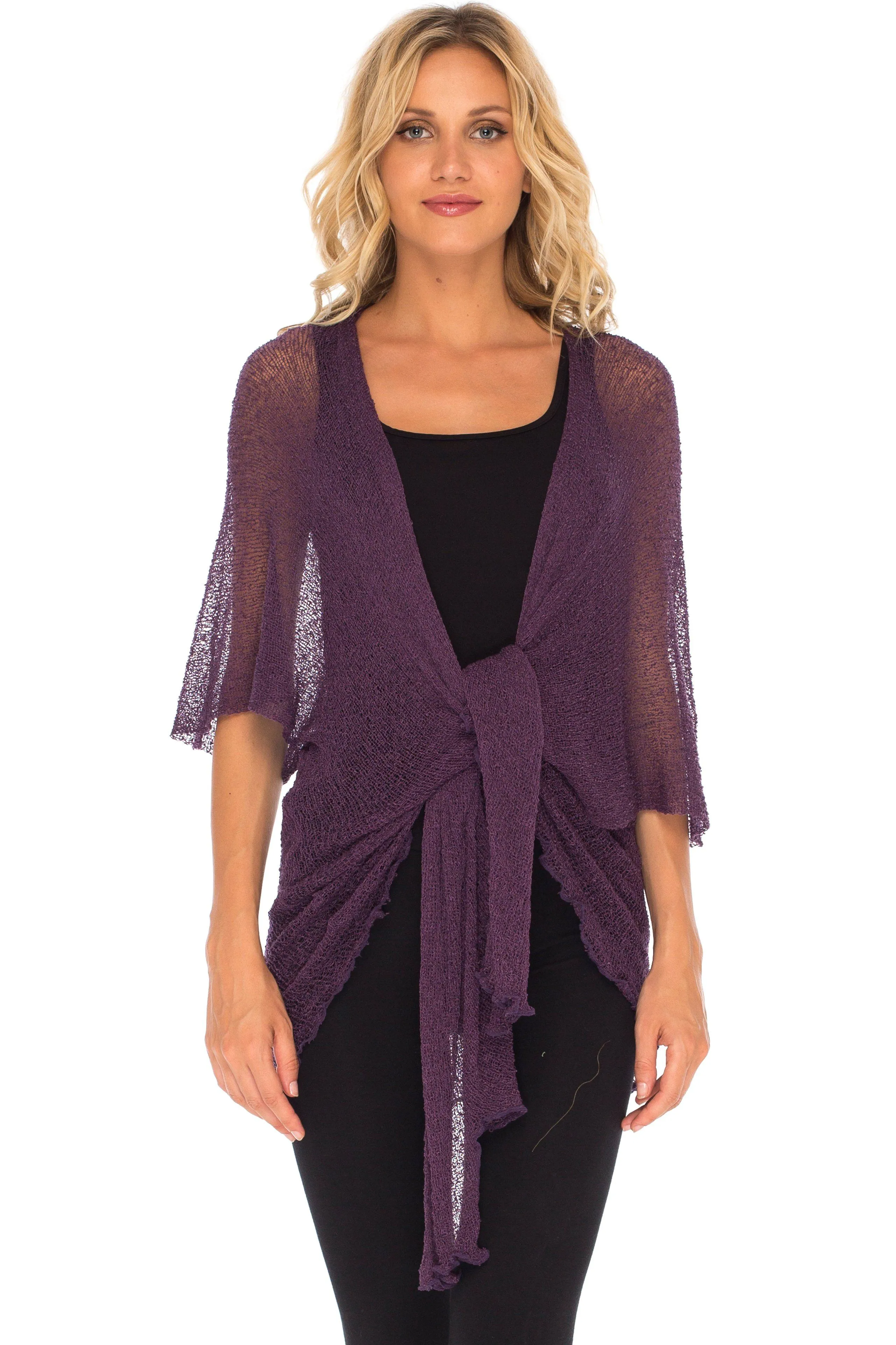 SHU-SHI Womens Long Sheer Kimono Cardigan Sweater Open Front Beach Top Cover Up