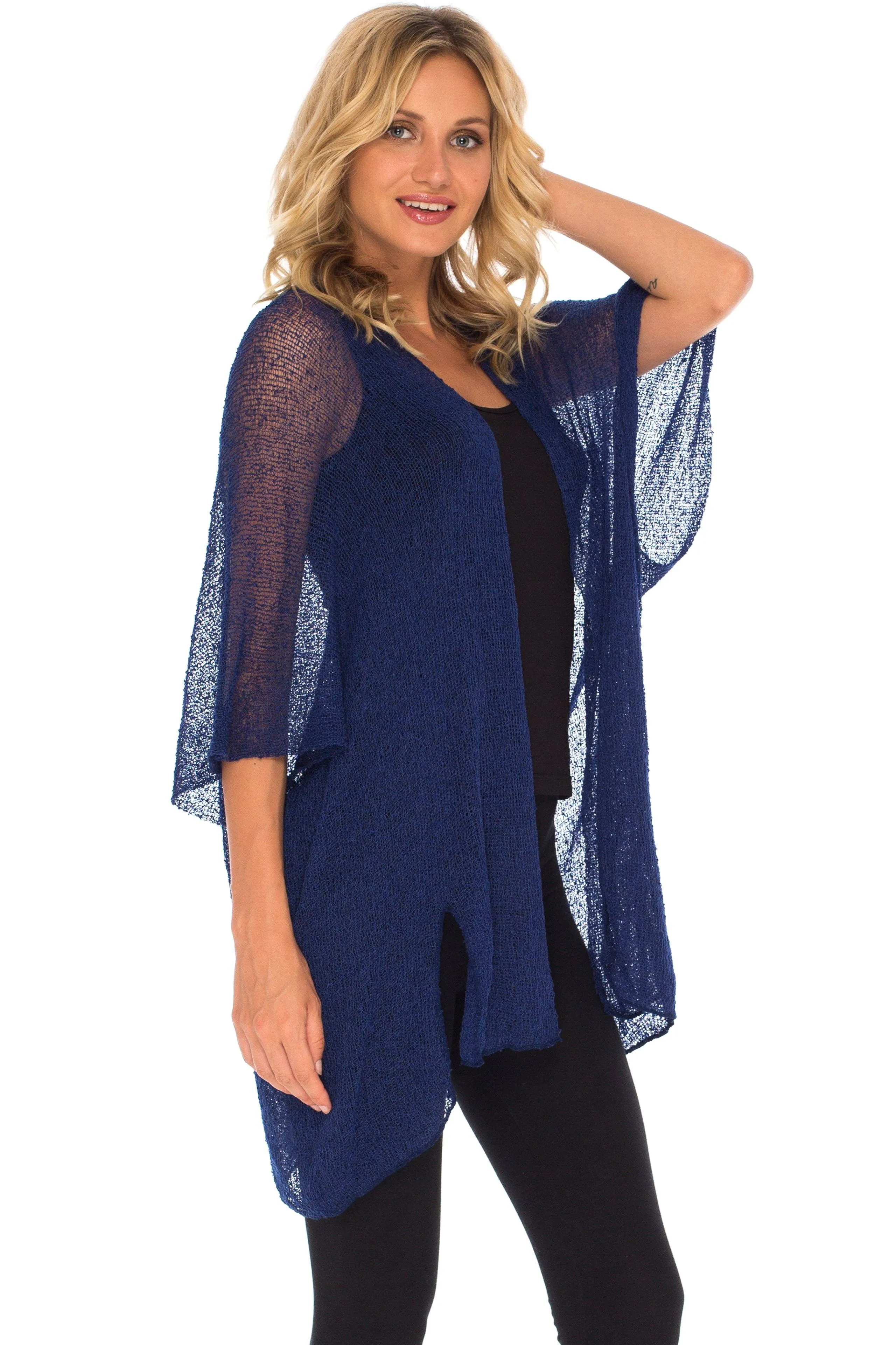 SHU-SHI Womens Long Sheer Kimono Cardigan Sweater Open Front Beach Top Cover Up