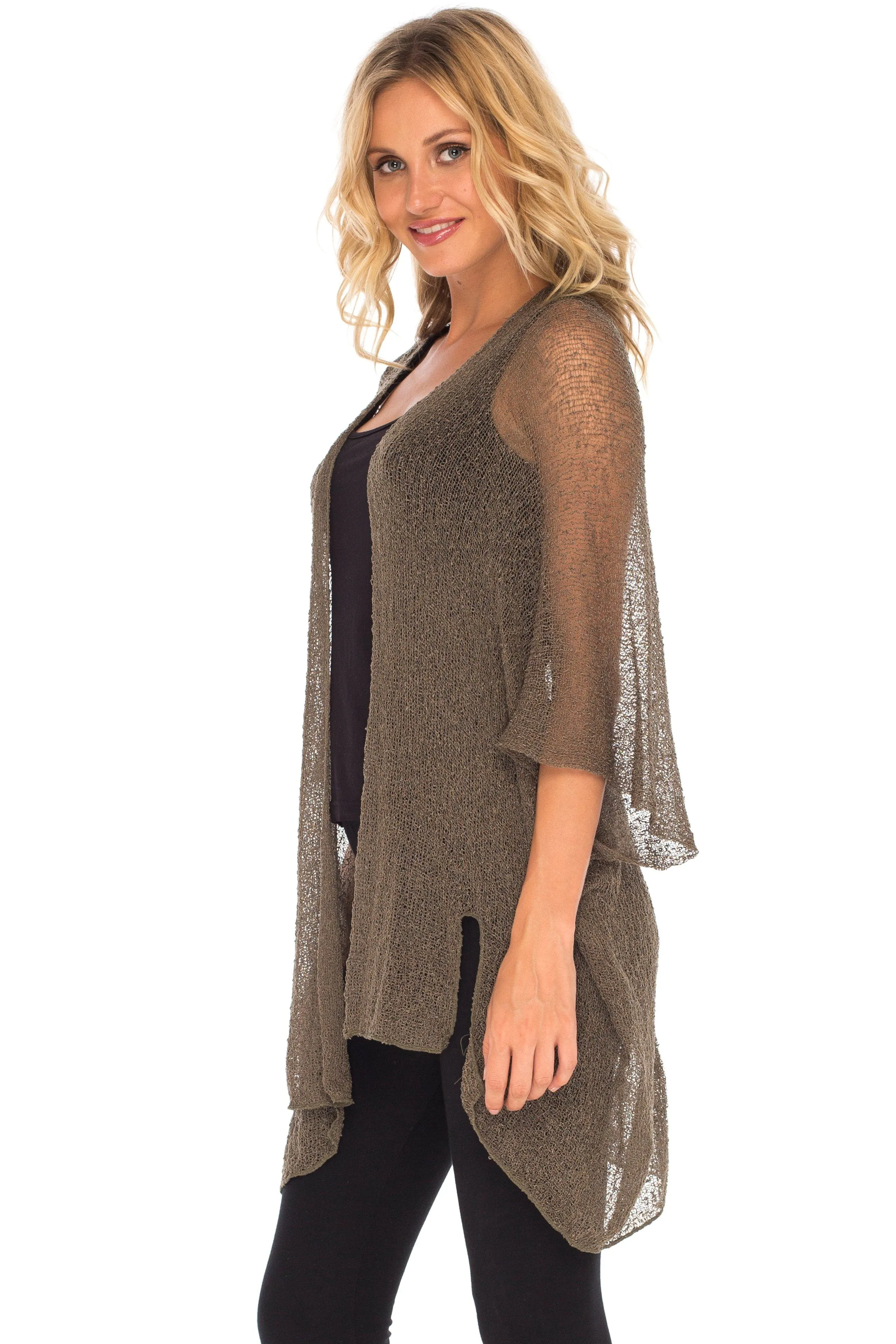 SHU-SHI Womens Long Sheer Kimono Cardigan Sweater Open Front Beach Top Cover Up