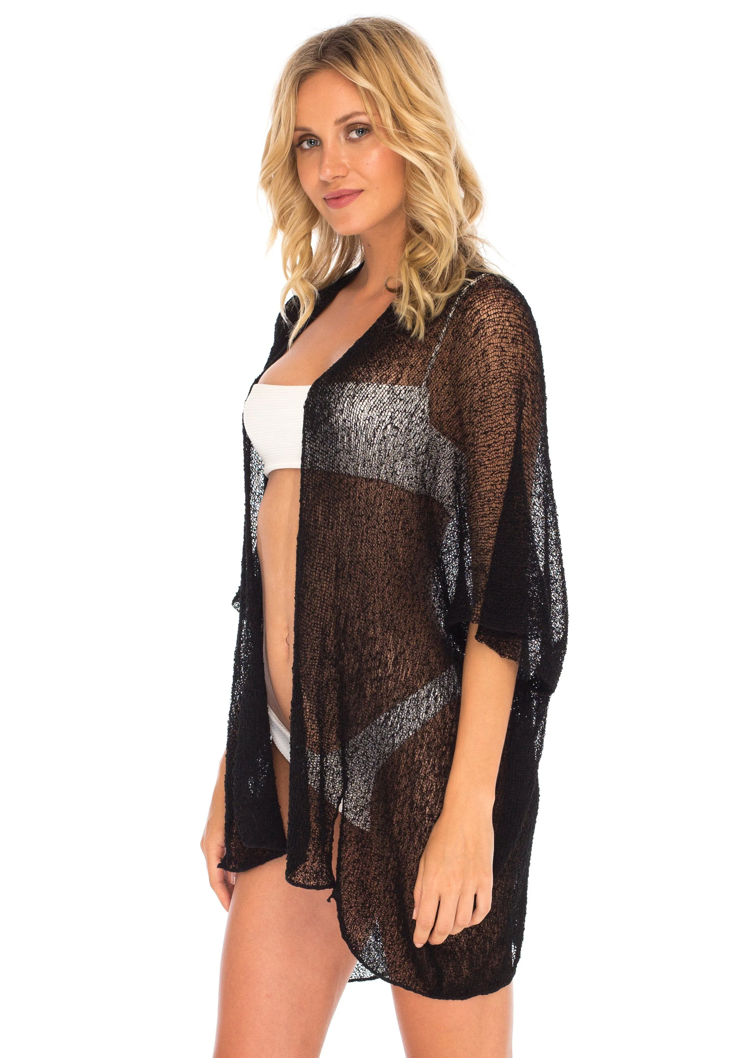 SHU-SHI Womens Long Sheer Kimono Cardigan Sweater Open Front Beach Top Cover Up