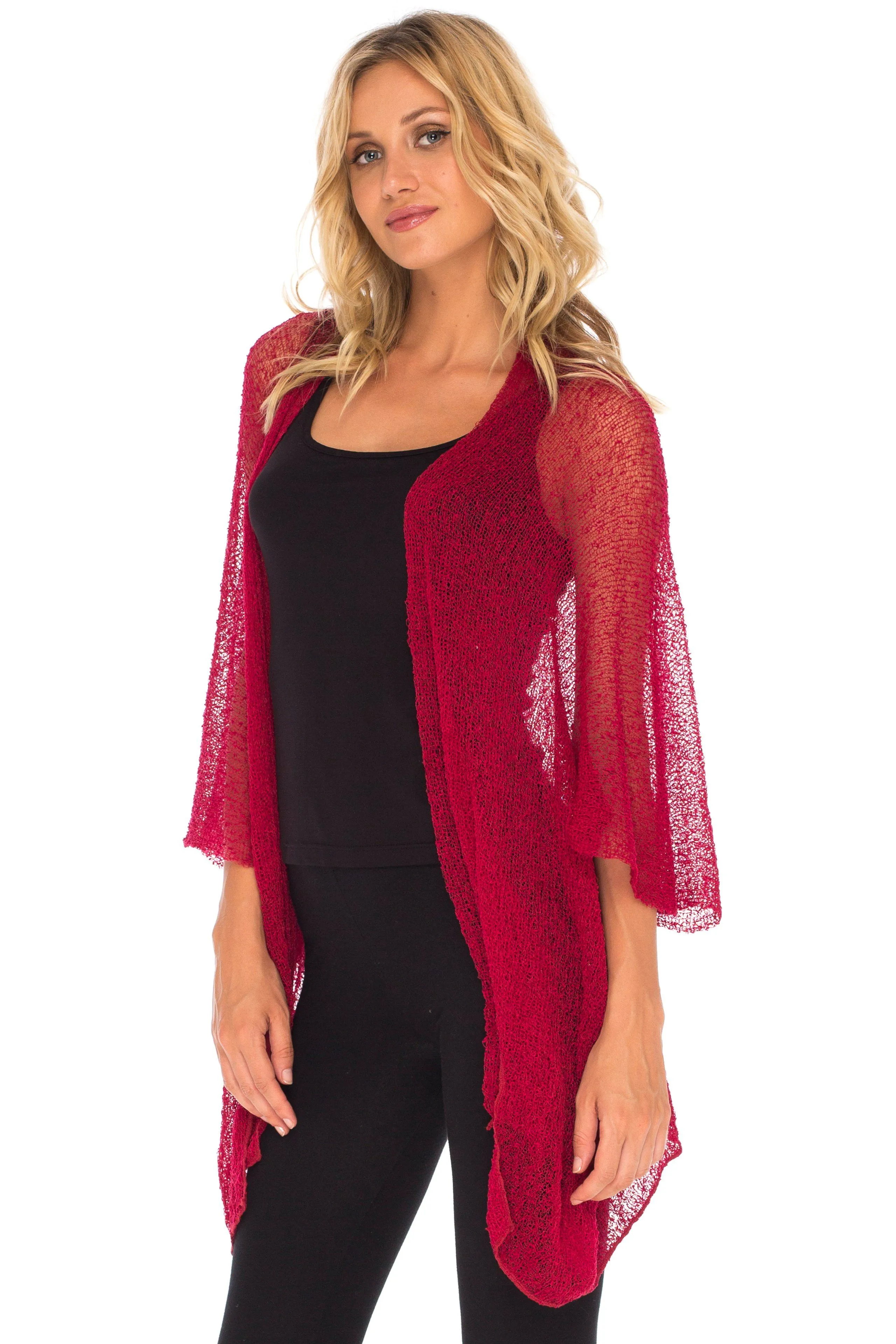 SHU-SHI Womens Long Sheer Kimono Cardigan Sweater Open Front Beach Top Cover Up