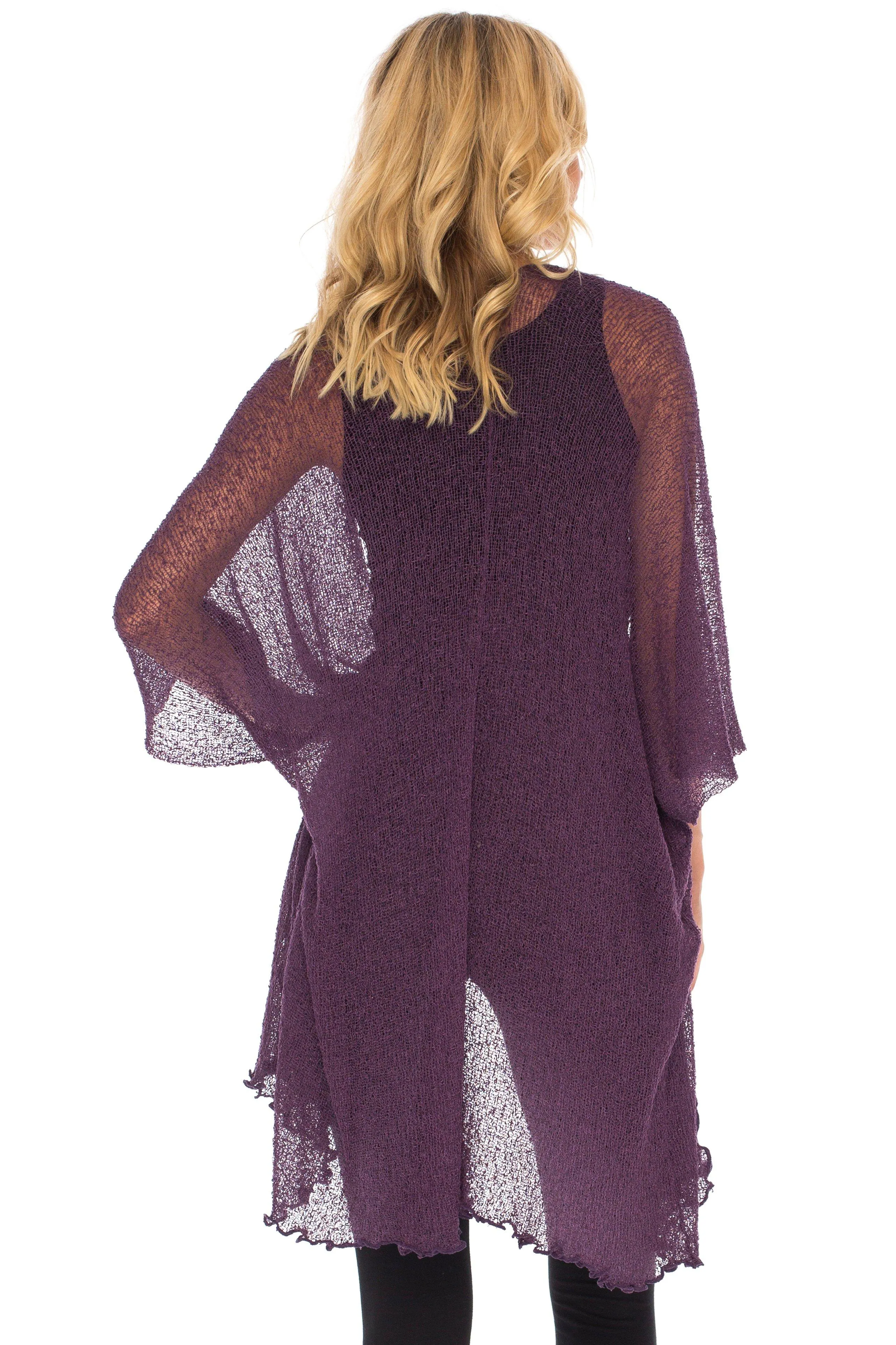 SHU-SHI Womens Long Sheer Kimono Cardigan Sweater Open Front Beach Top Cover Up