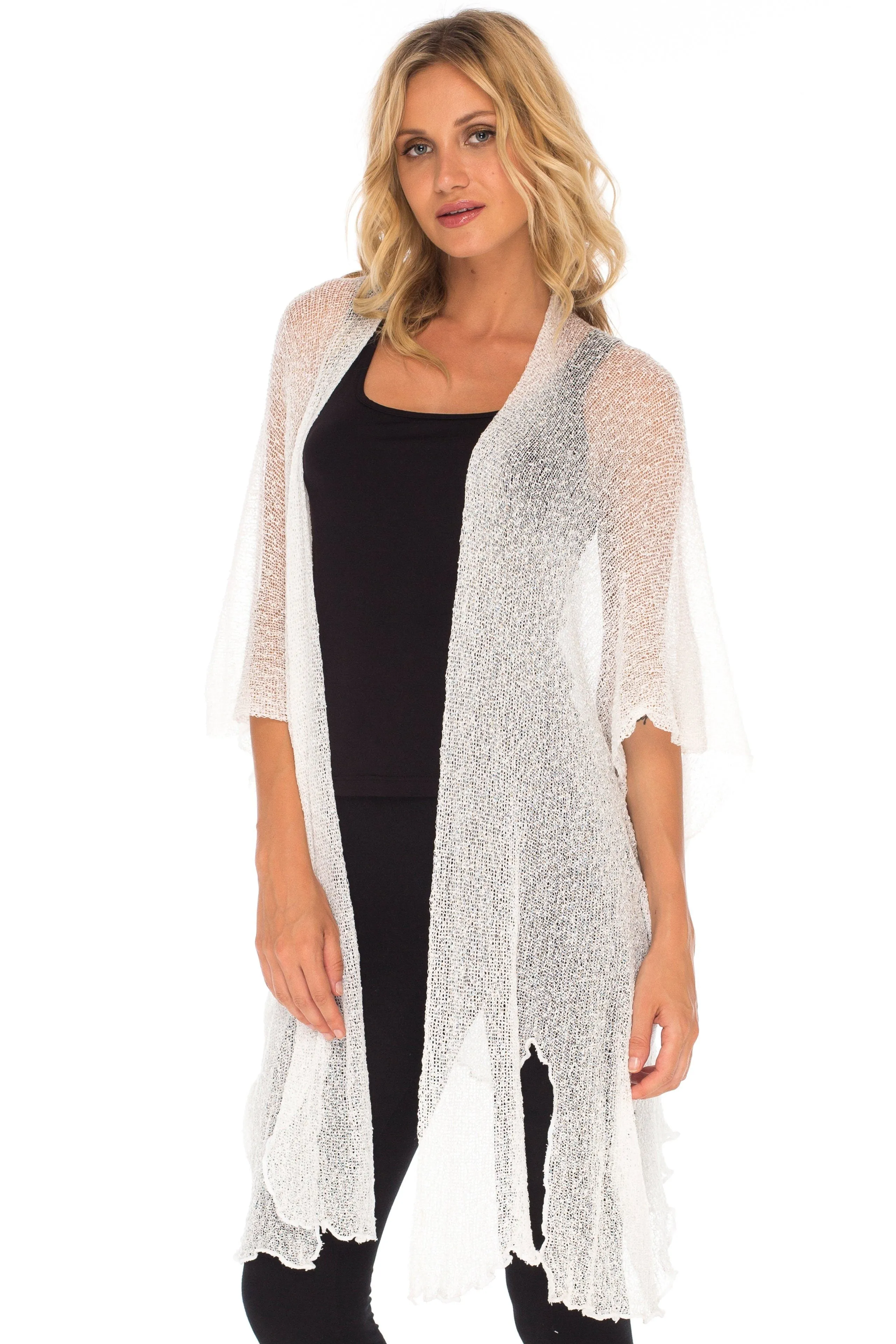 SHU-SHI Womens Long Sheer Kimono Cardigan Sweater Open Front Beach Top Cover Up