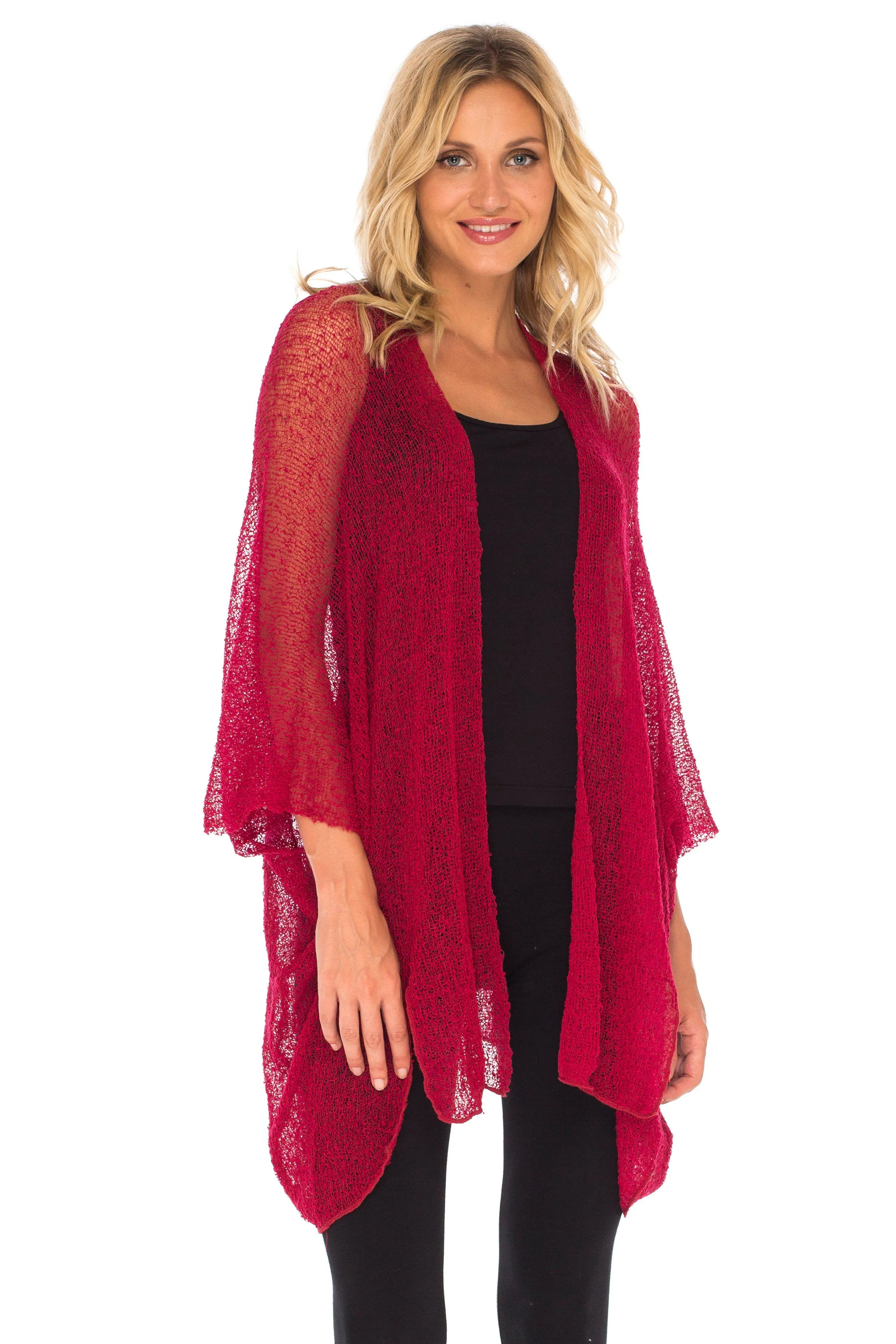 SHU-SHI Womens Long Sheer Kimono Cardigan Sweater Open Front Beach Top Cover Up