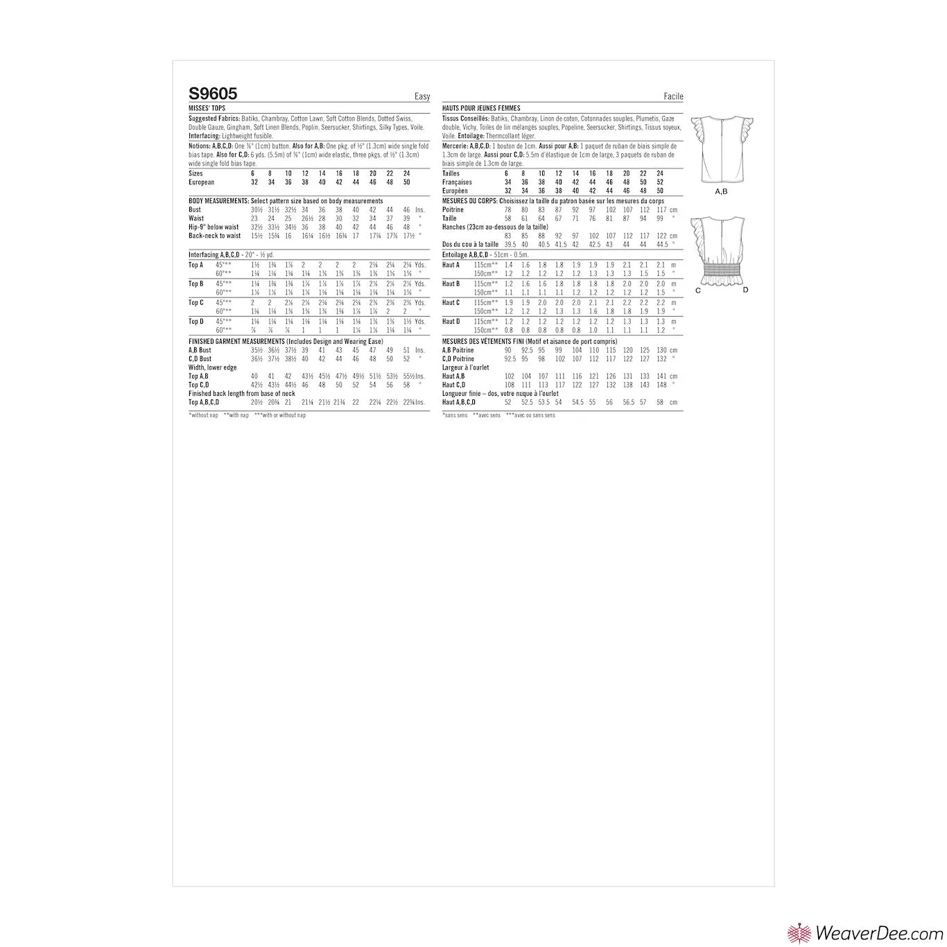 Simplicity Pattern S9605 Misses' Tops