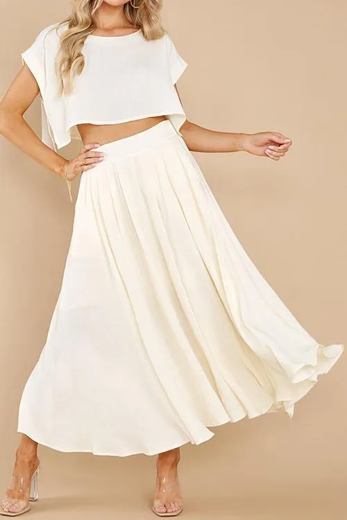 Solid Crop Maxi Skirts Sets