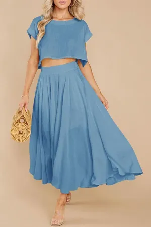 Solid Crop Maxi Skirts Sets