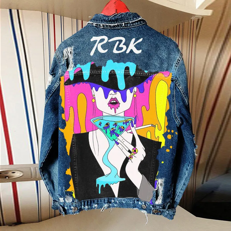 Street style graffiti illustration denim jacket