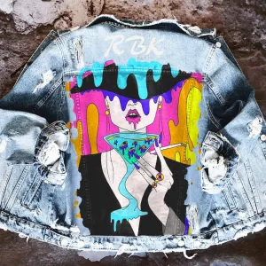 Street style graffiti illustration denim jacket