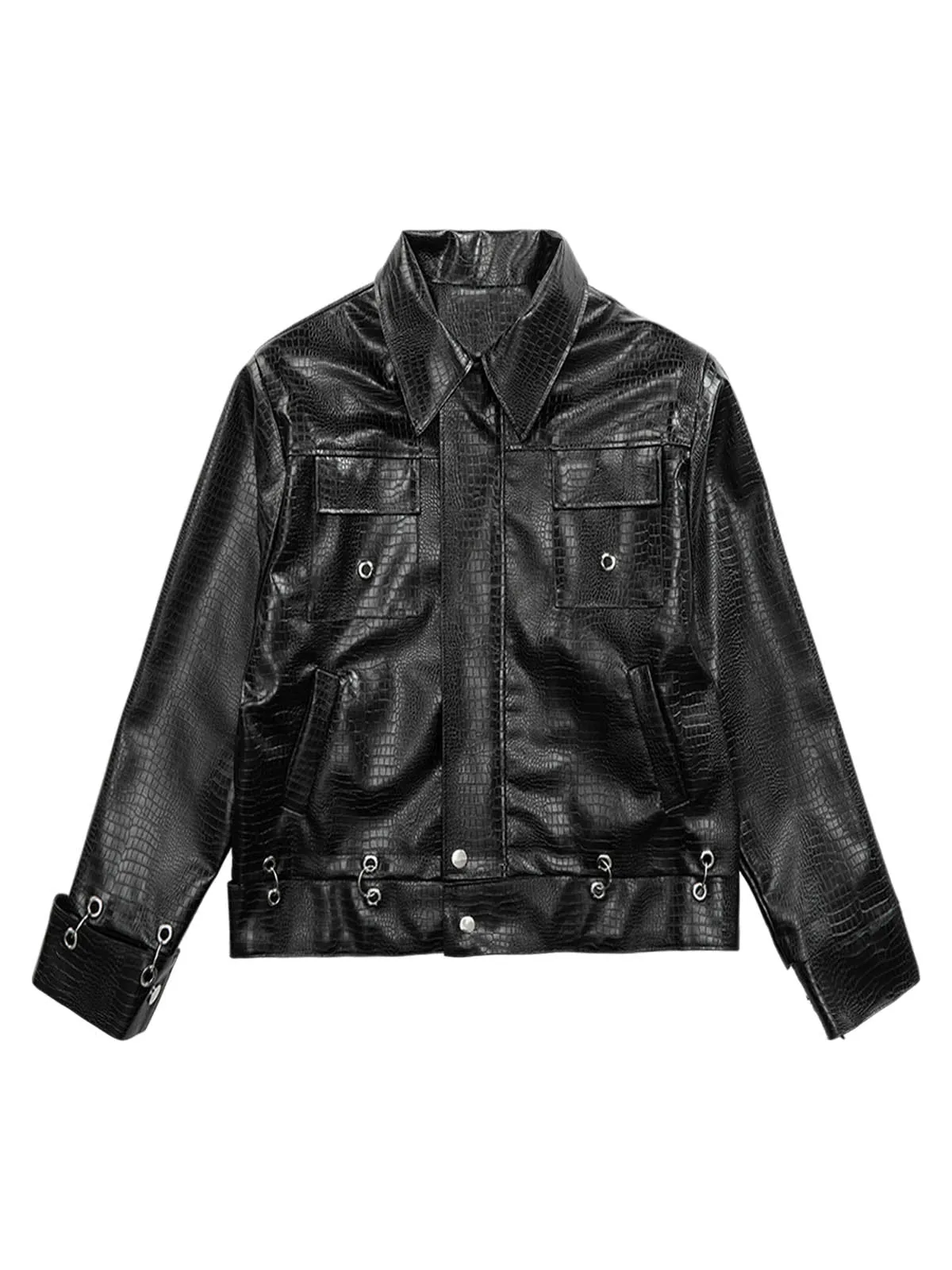 Thesupermade Shoulder Pad PU Leather Jacket