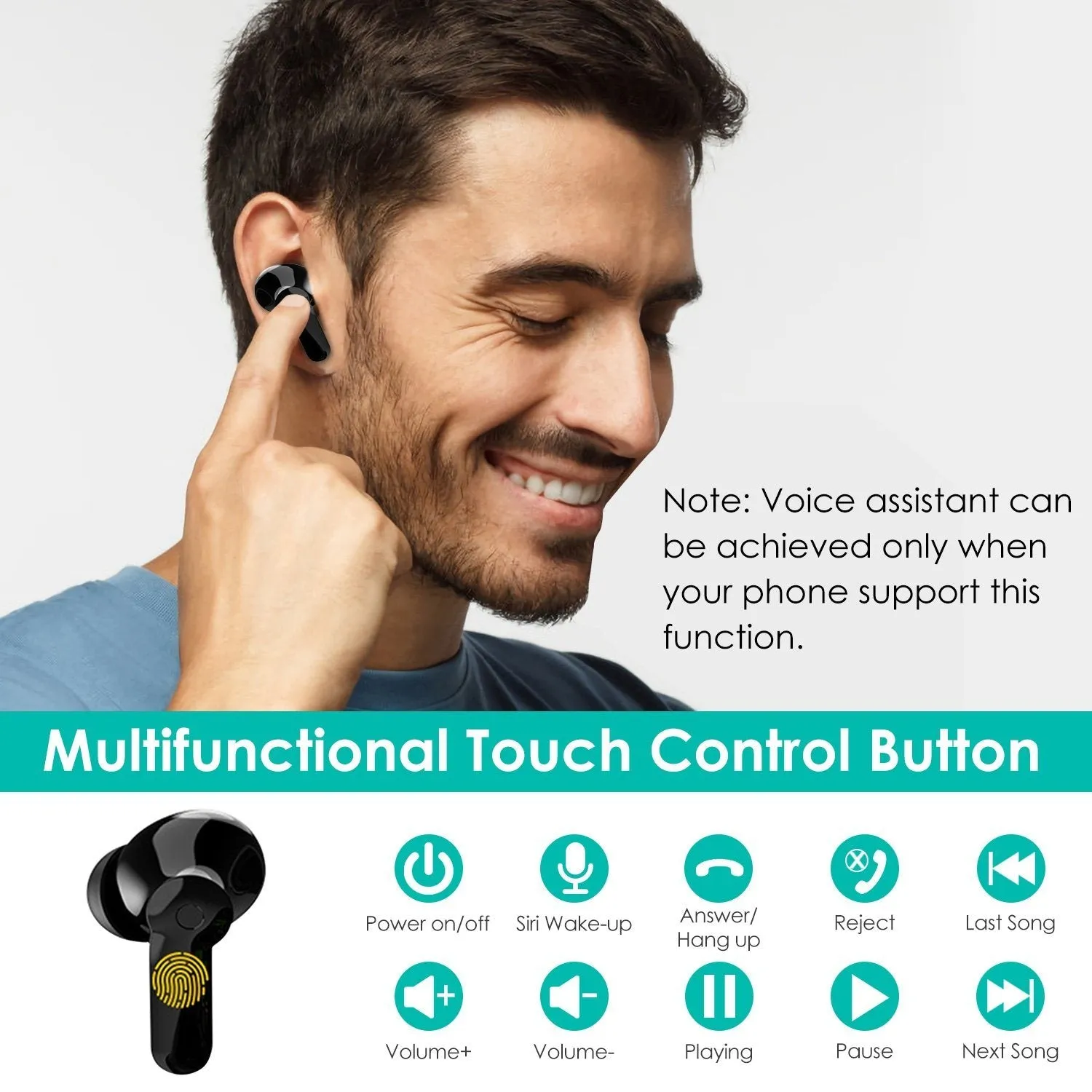 True Wireless V5.0 Earbuds IPX 5 Water Resistant