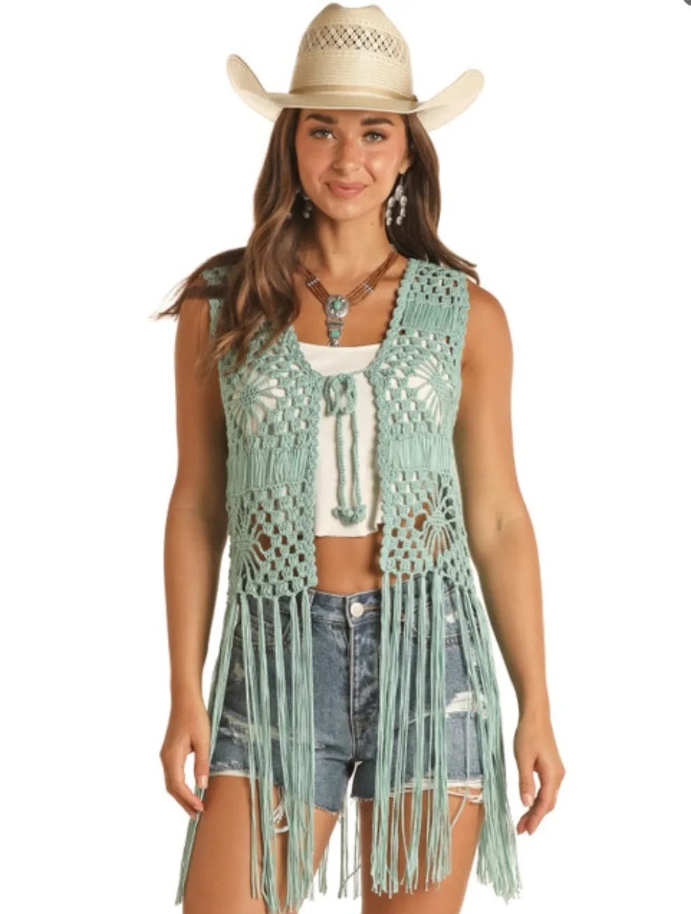 Turquoise fringe vest