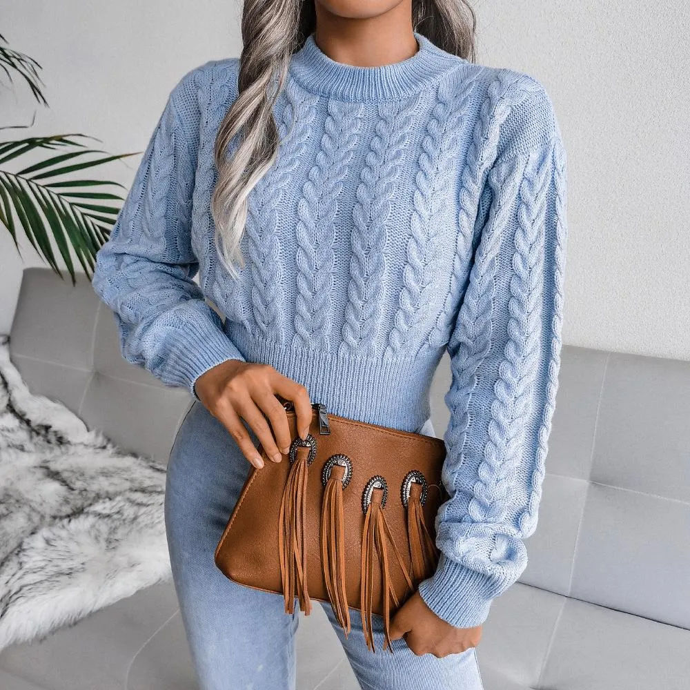 Twist waist knitted sweater with cropped navel