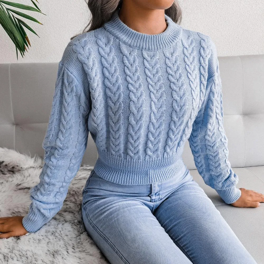 Twist waist knitted sweater with cropped navel