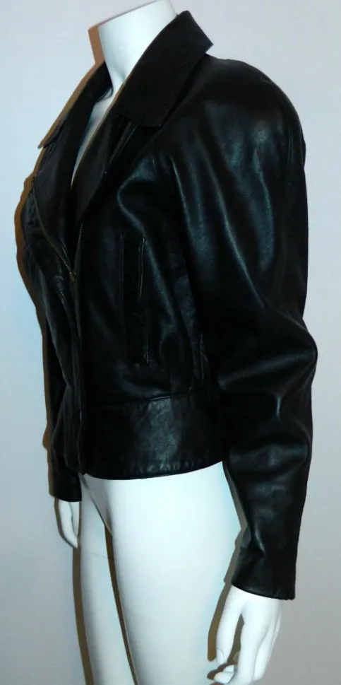 vintage 1980s black motorcycle jacket North Beach Leather Michael Hoban XS S